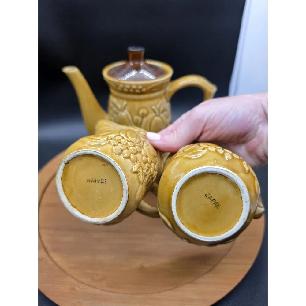 Vintage Tilso Japan Ceramic Tea Coffee‎ Set  Harvest Gold MCM Creamer Sugar Bowl